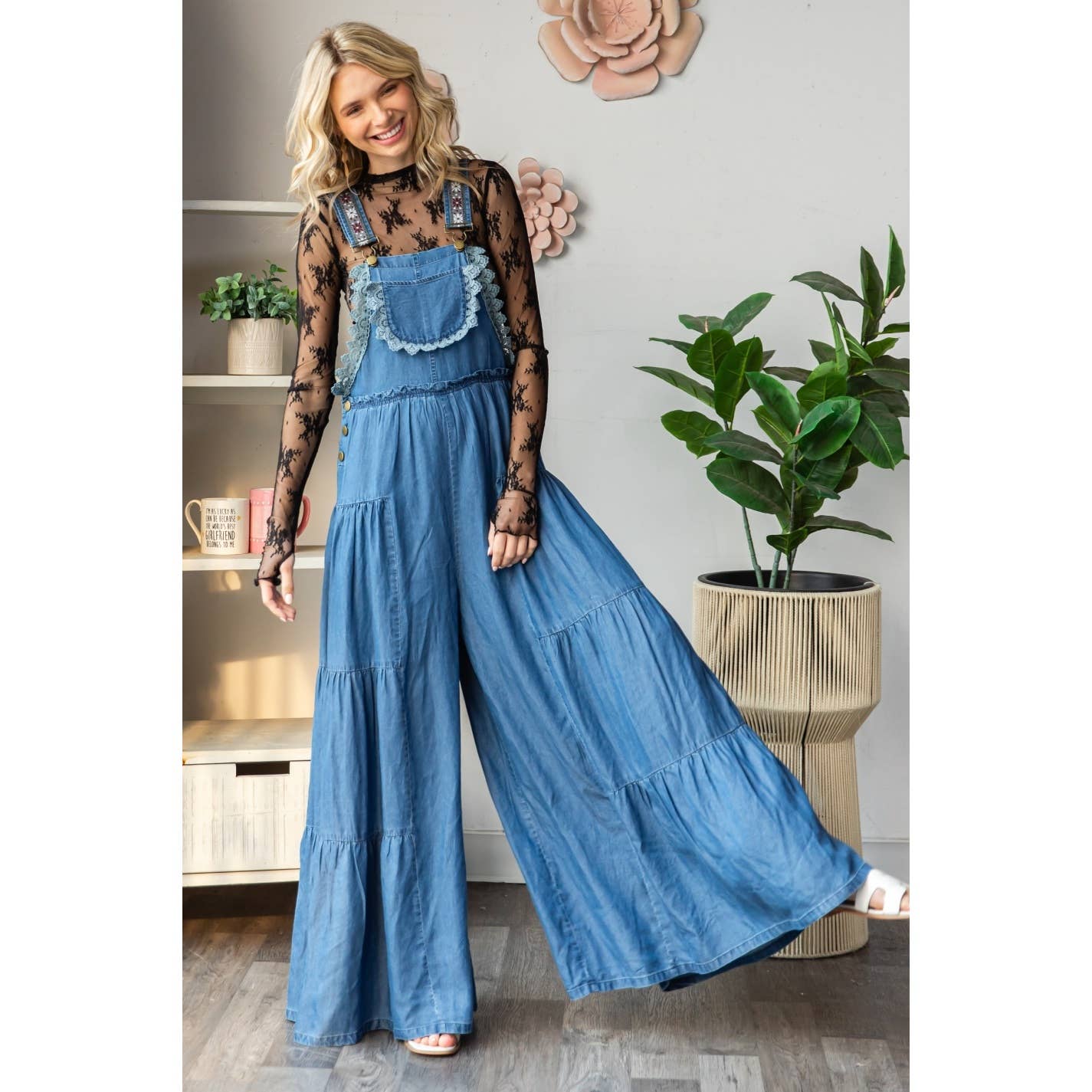 Embroidered Strap Flowy overall