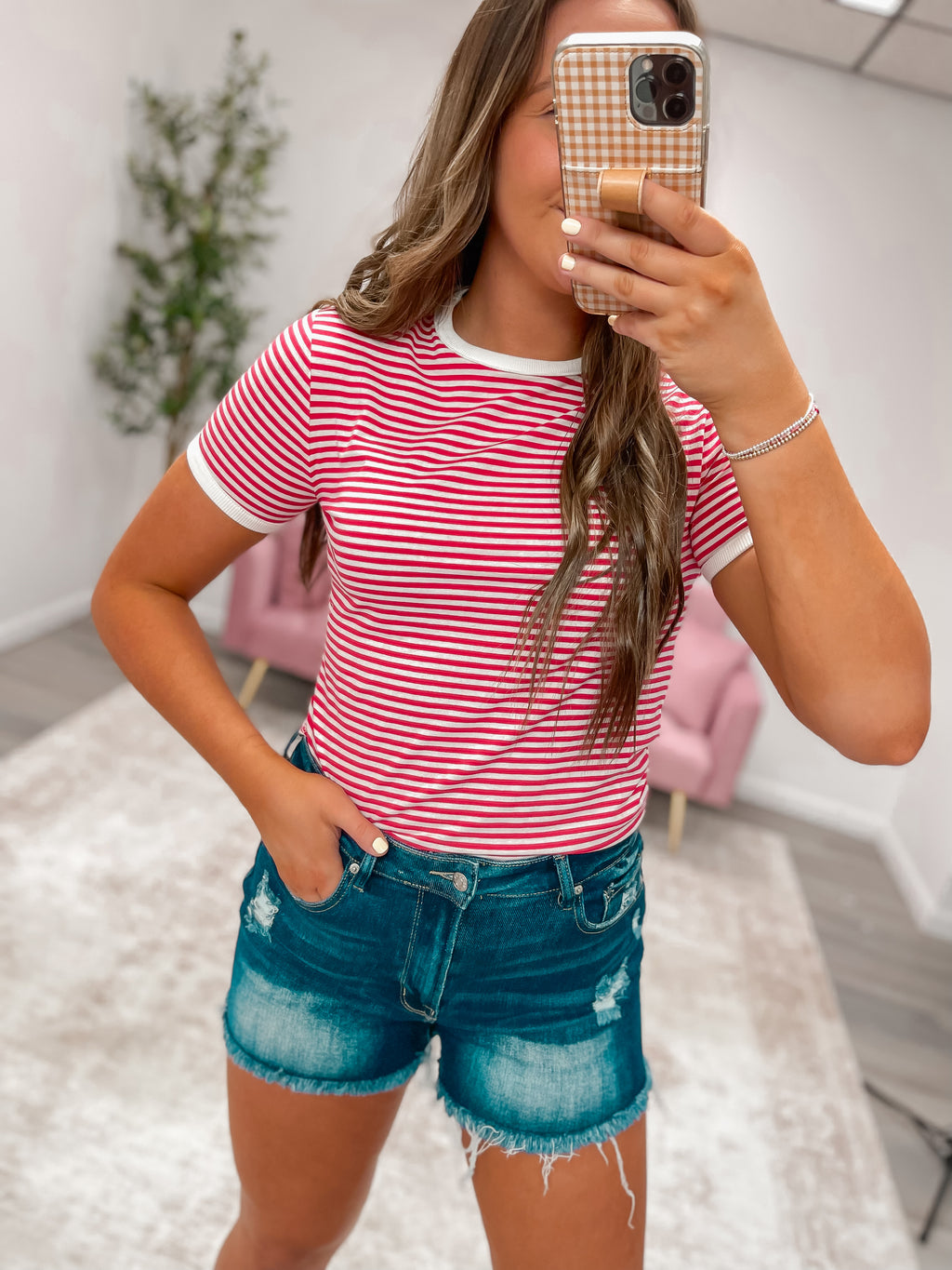 Classic Stripe Baby Tee - Ruby
