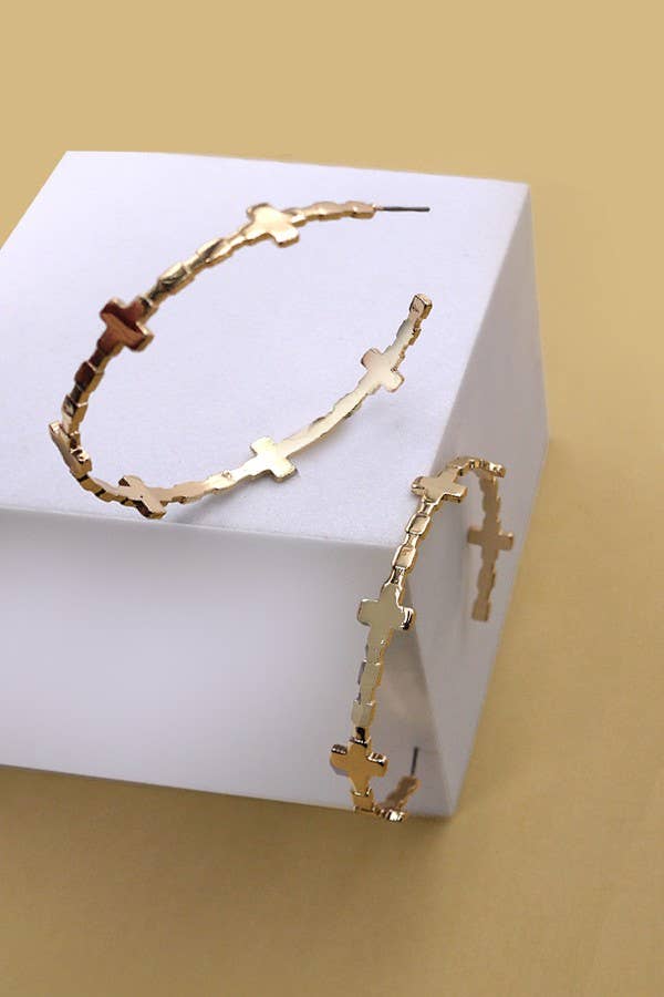 CROSS HOOP EARRINGS