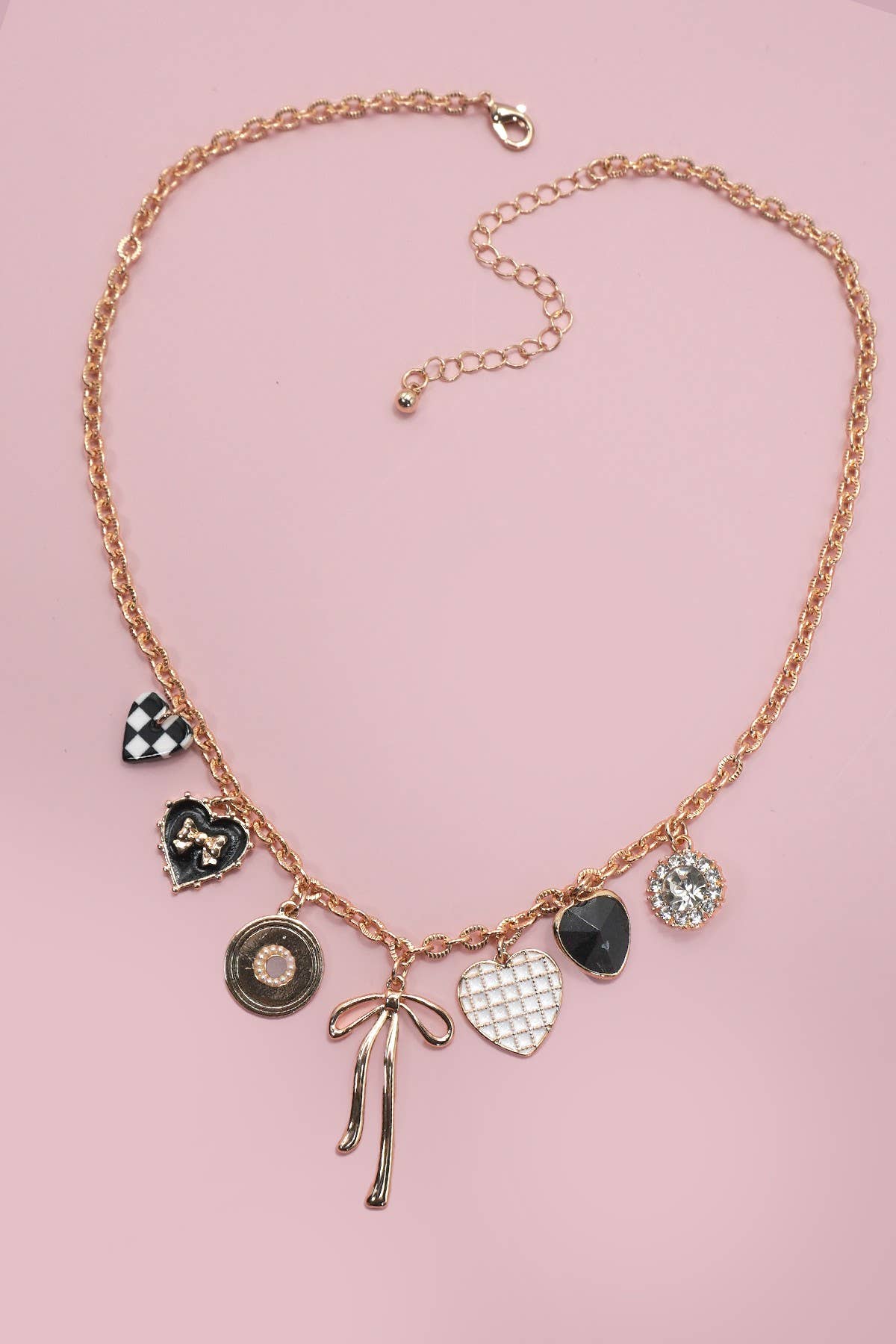 CHECKERED HEART CHARM NECKLACE