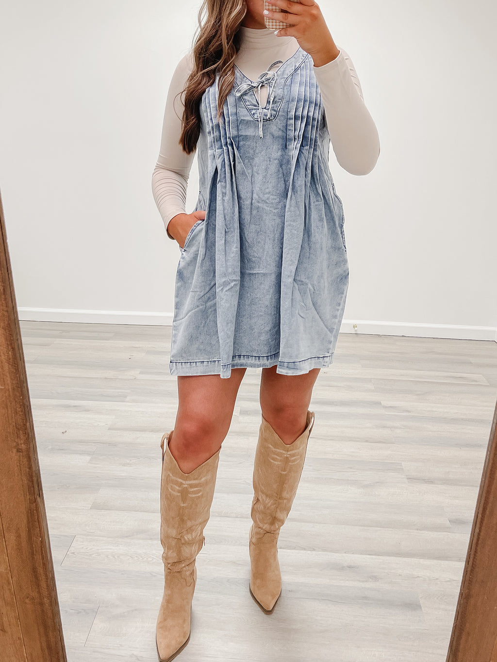 Pleated Denim Dress