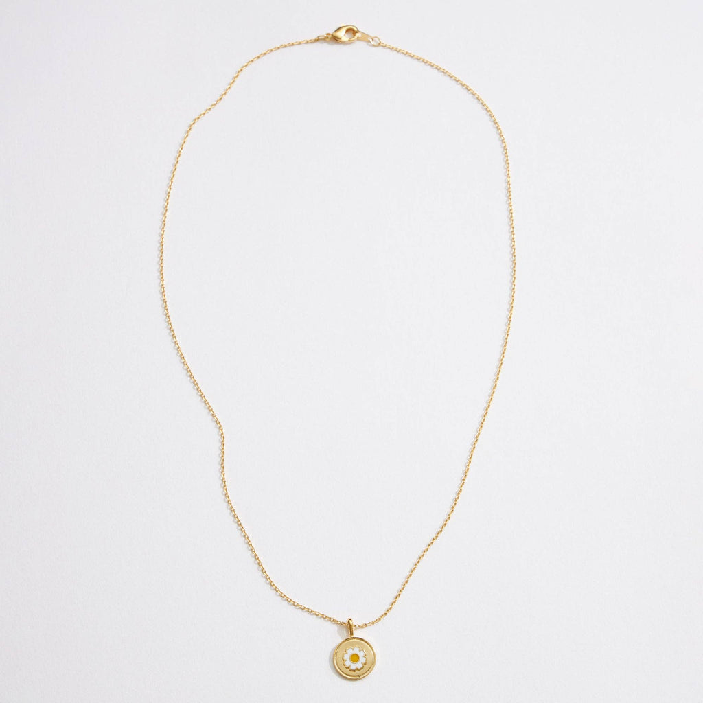 Gold Dipped Daisy Coin Pendant Necklace