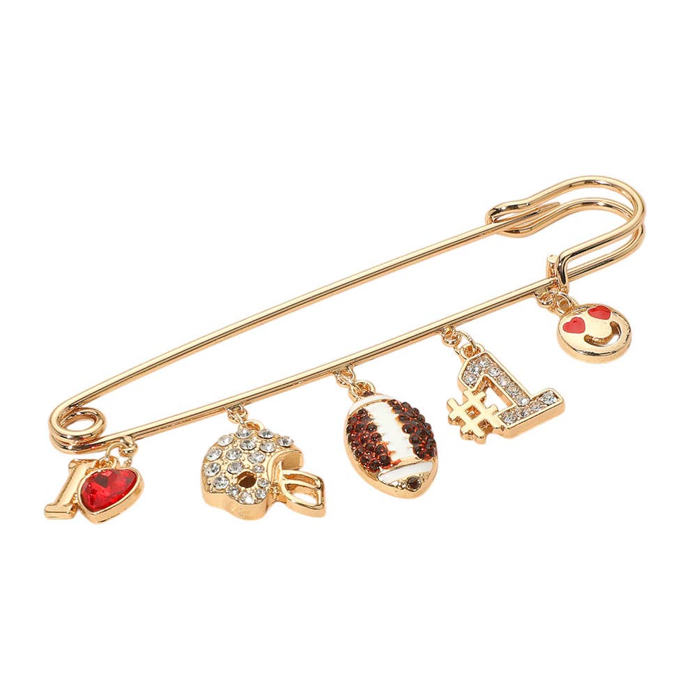Football Theme Charm Safety Pin Brooch