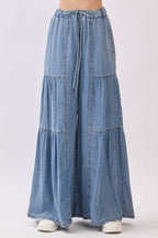 Chambray Mineral Washed Wide Leg Pants