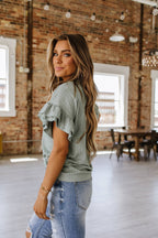 Heather Ruffle Sleeve Textured Blouse | S-XL