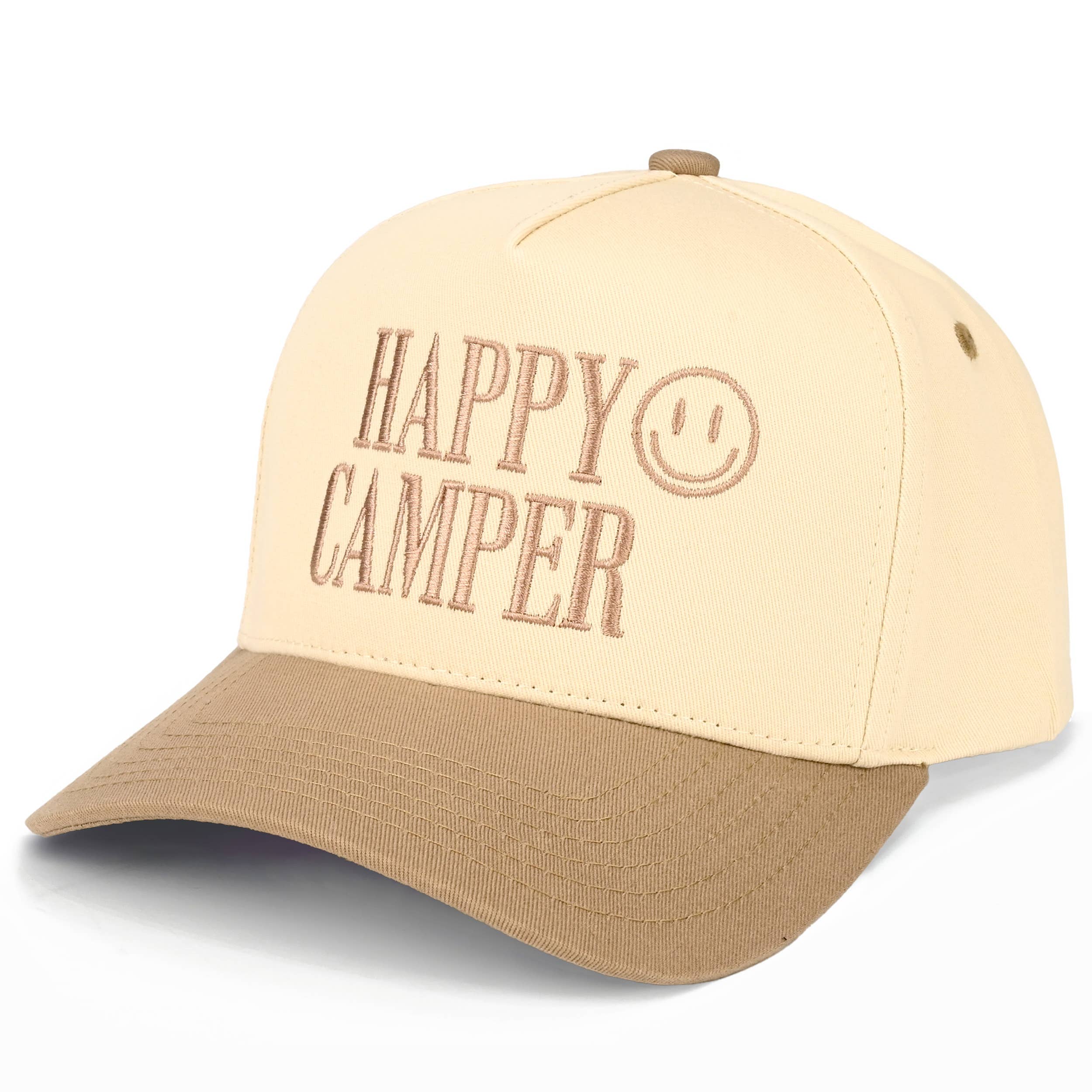 HAPPY CAMPER Embroidered Two Tone Trucker Hat