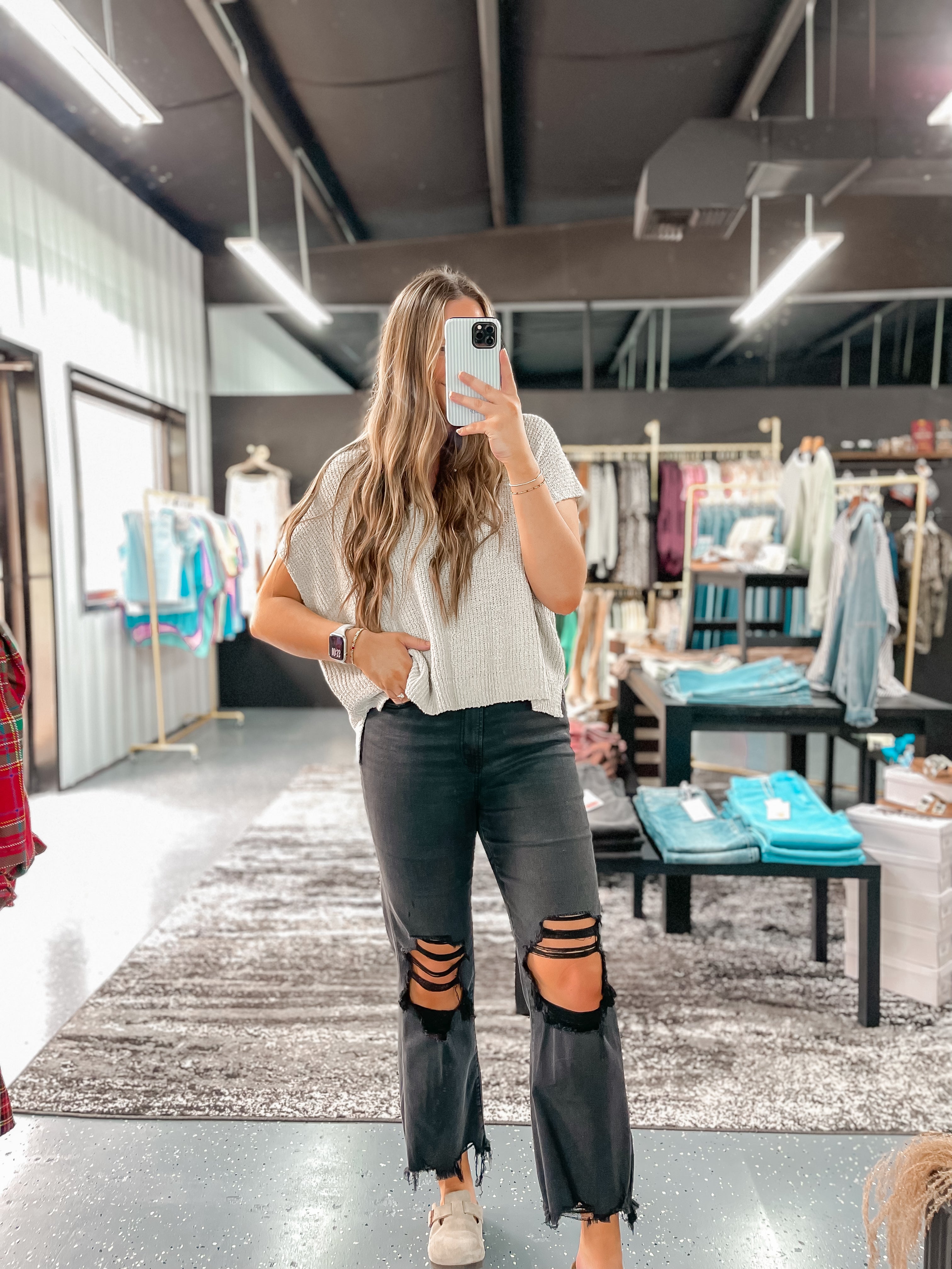 Ashton Cropped Distressed Jean - Black