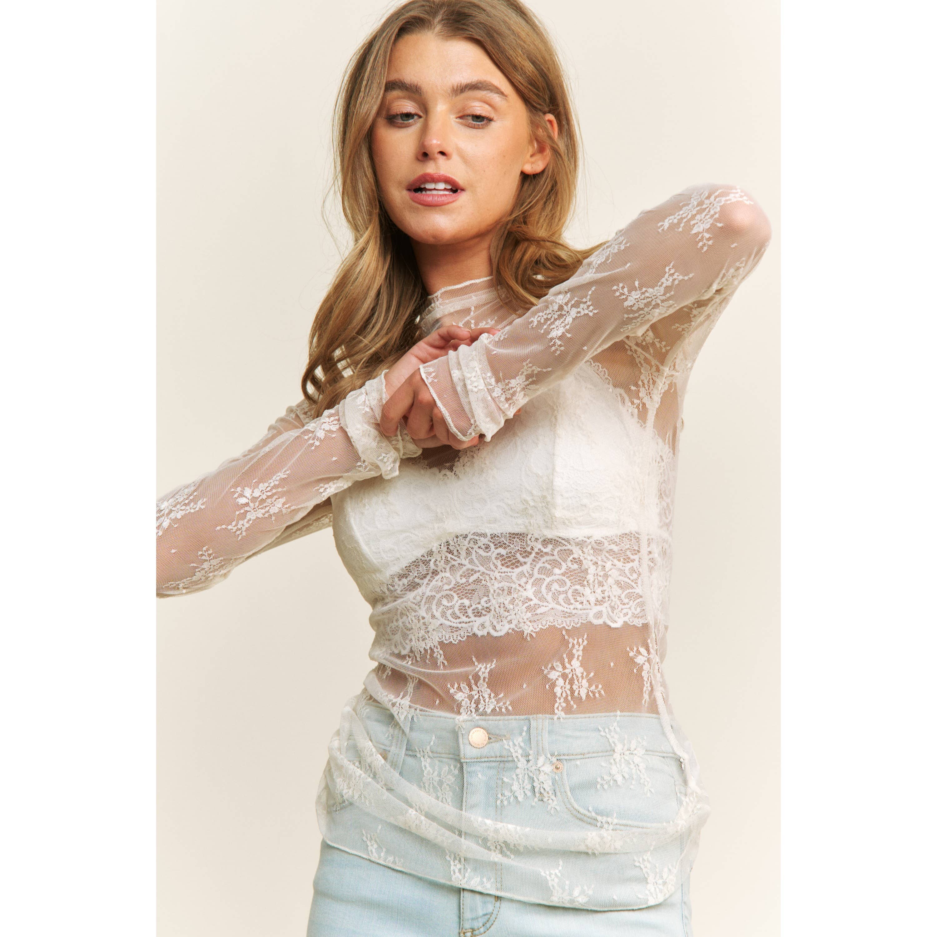 The Delicate Detail Mesh Top - CREAM