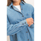 Denim Button-Up Collar Shirt