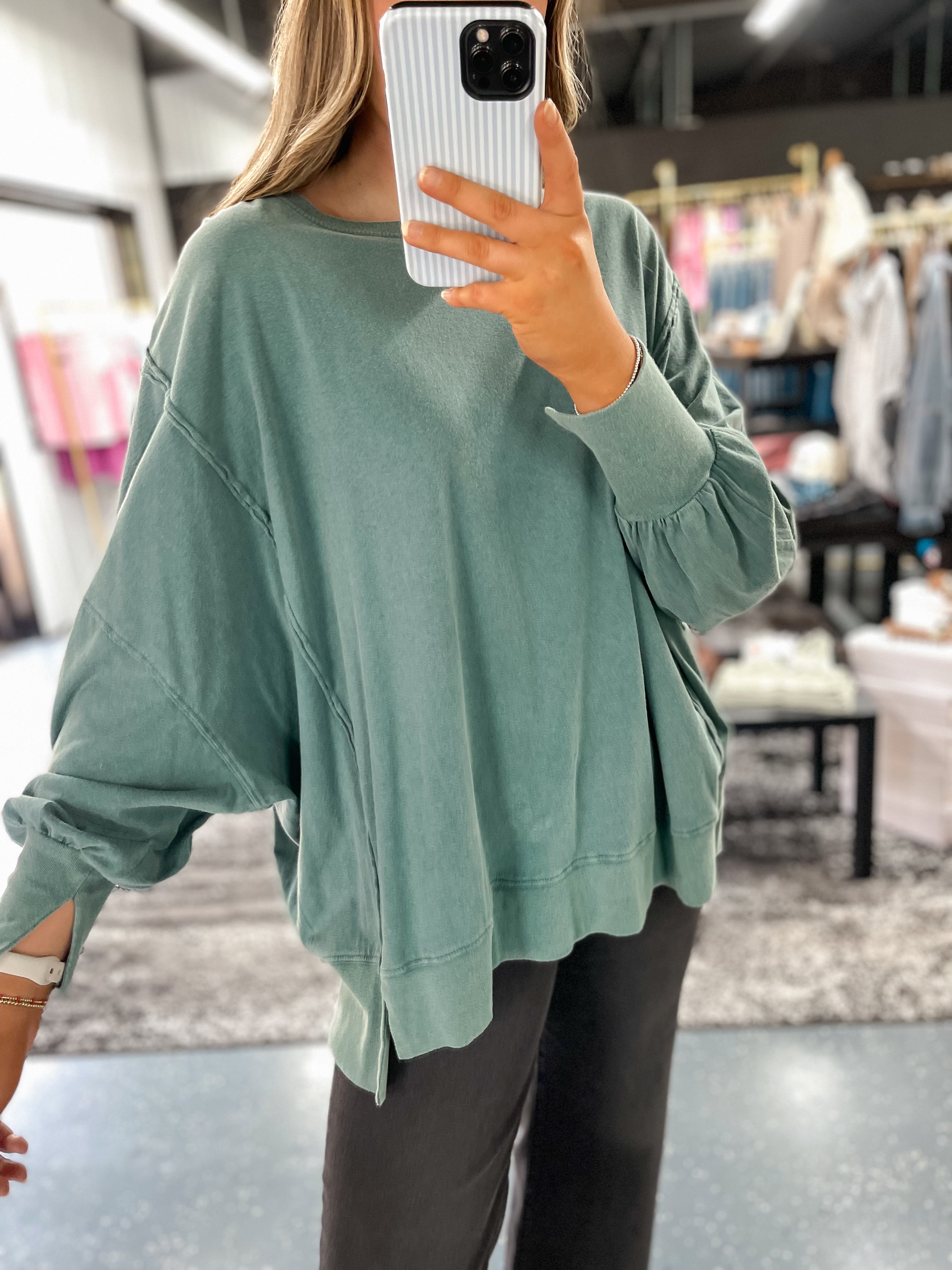 The Weekend Exposed Seam Pullover - Sea Glass