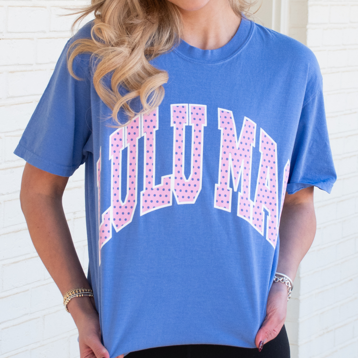LULU MAC Polka Dot Flo Blue Comfort Colors Tee