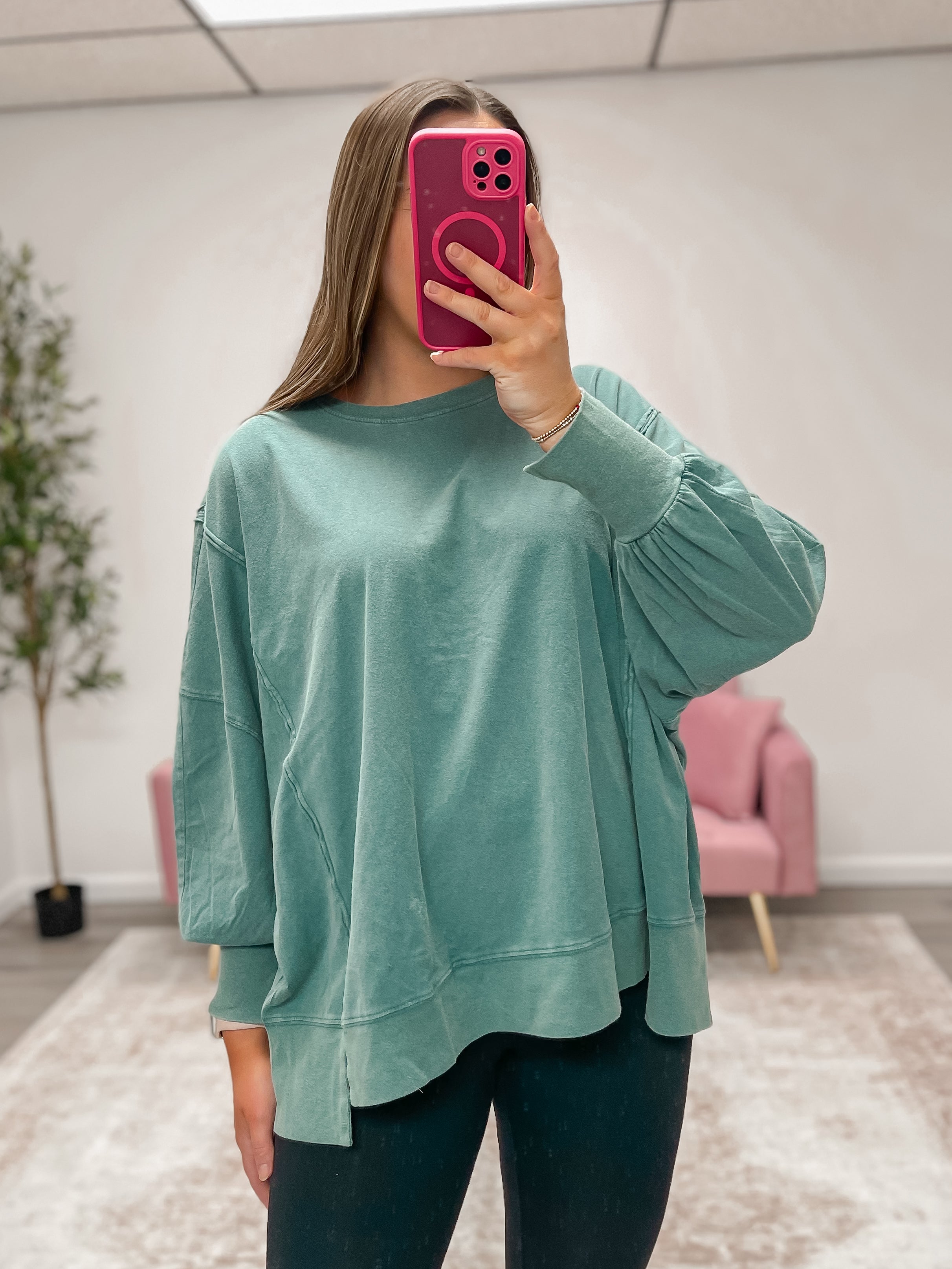 The Weekend Exposed Seam Pullover - Sea Glass