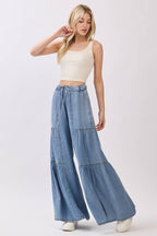 Chambray Mineral Washed Wide Leg Pants