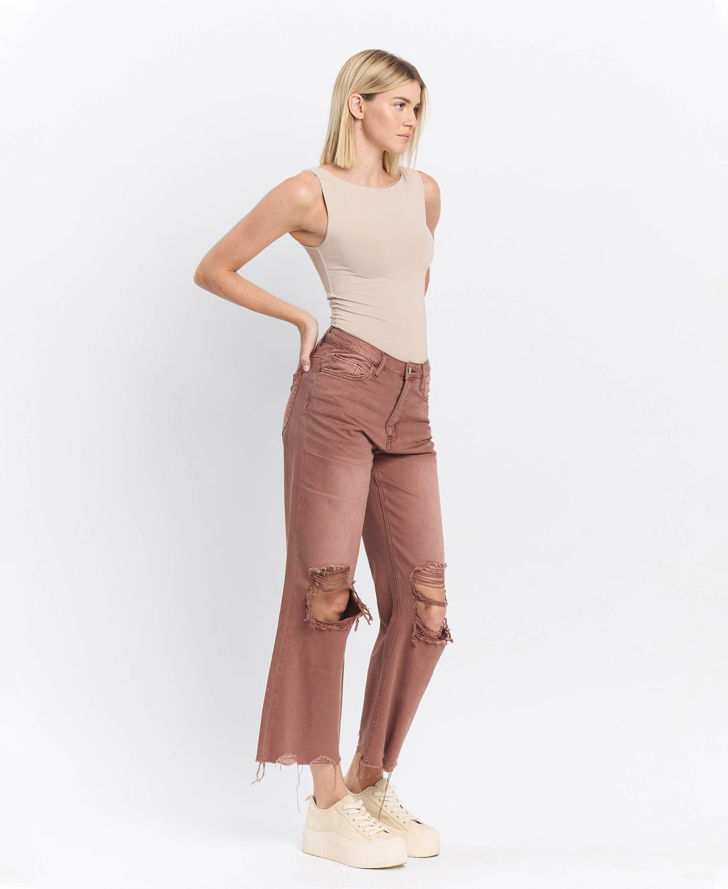 90'S VINTAGE SUPER HIGH RISE CROP FLARE JEANS