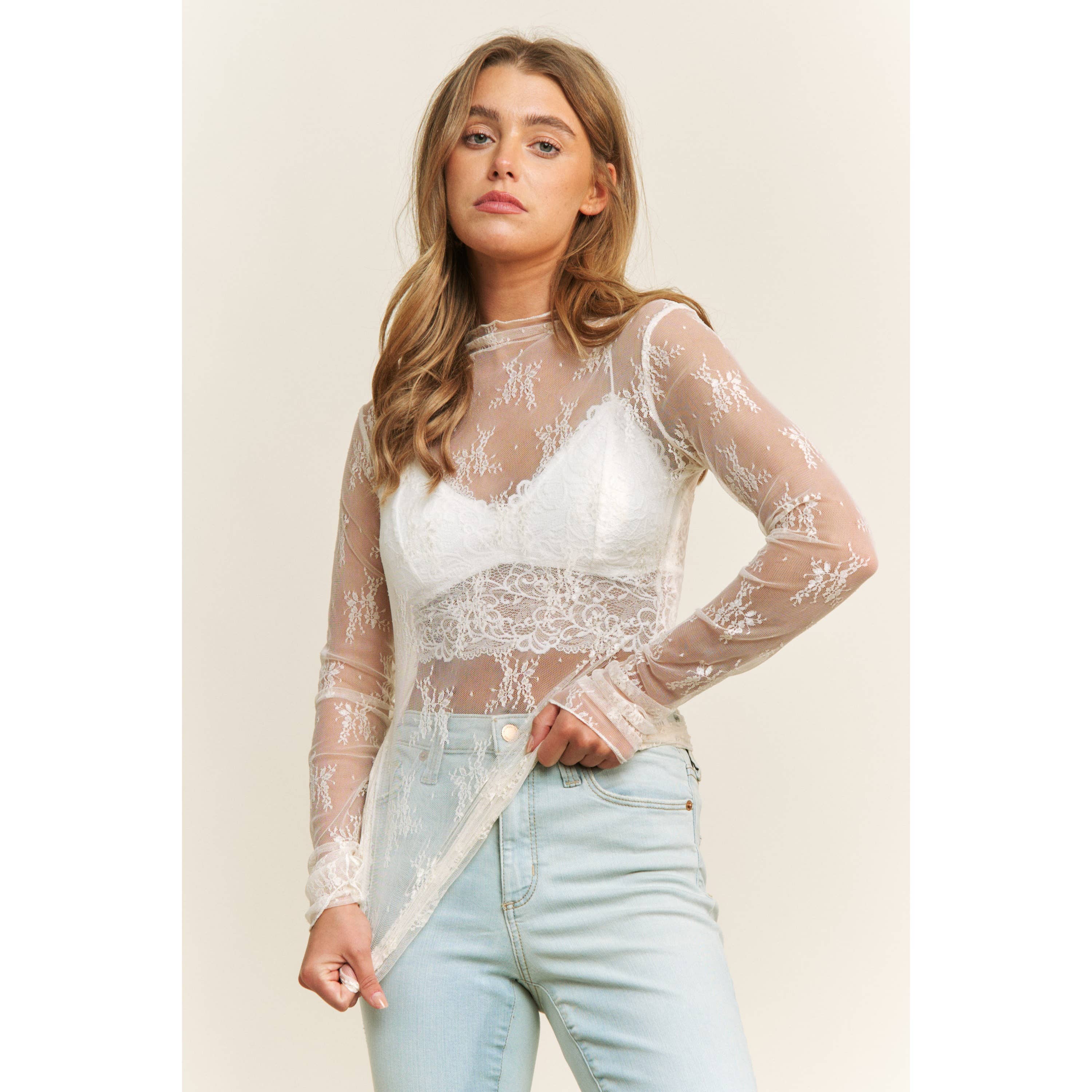 The Delicate Detail Mesh Top - CREAM
