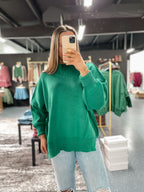 Side Slit Oversized Sweater - Kelly Green