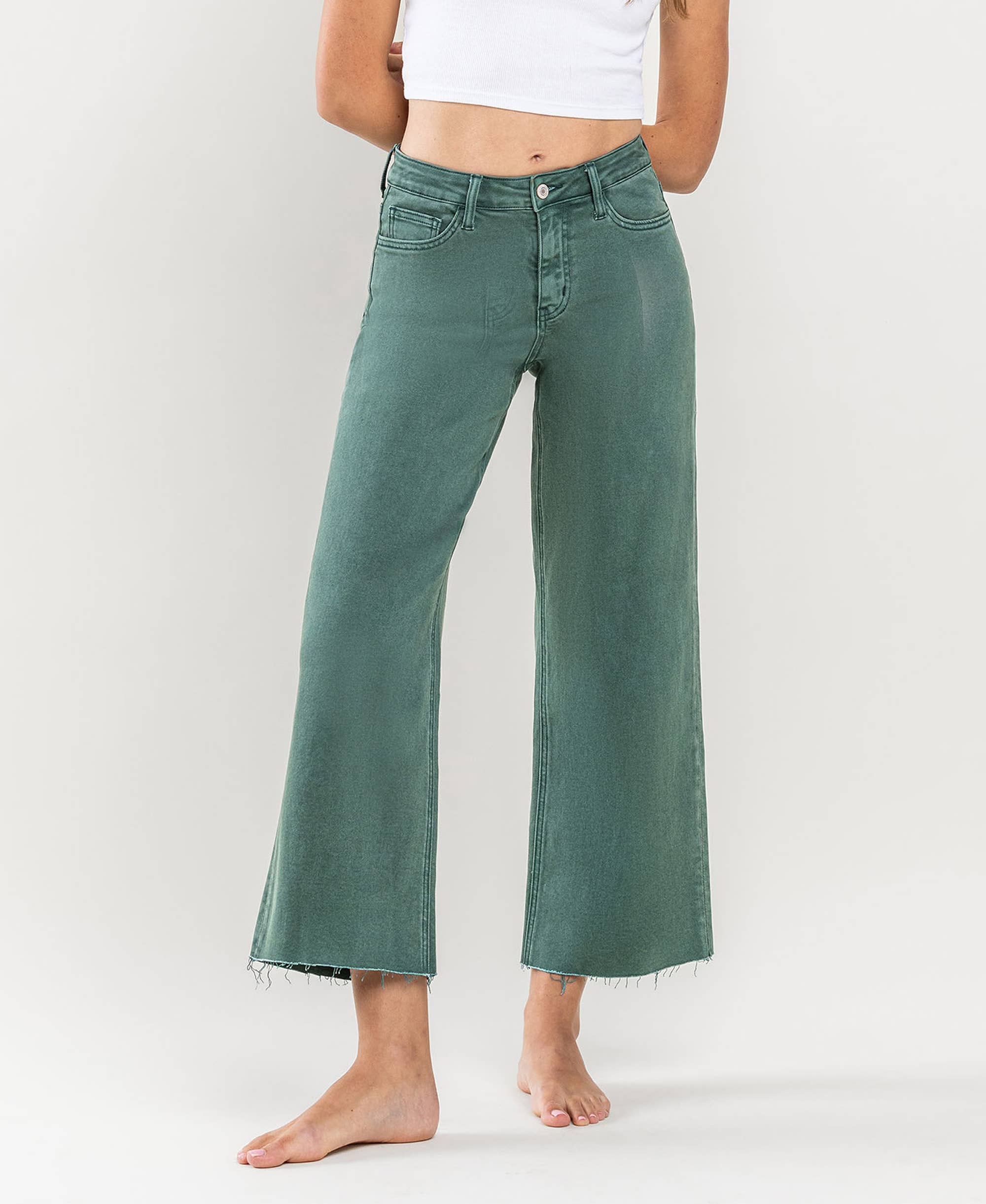 HIGH RISE CROP WIDE LEG JEANS