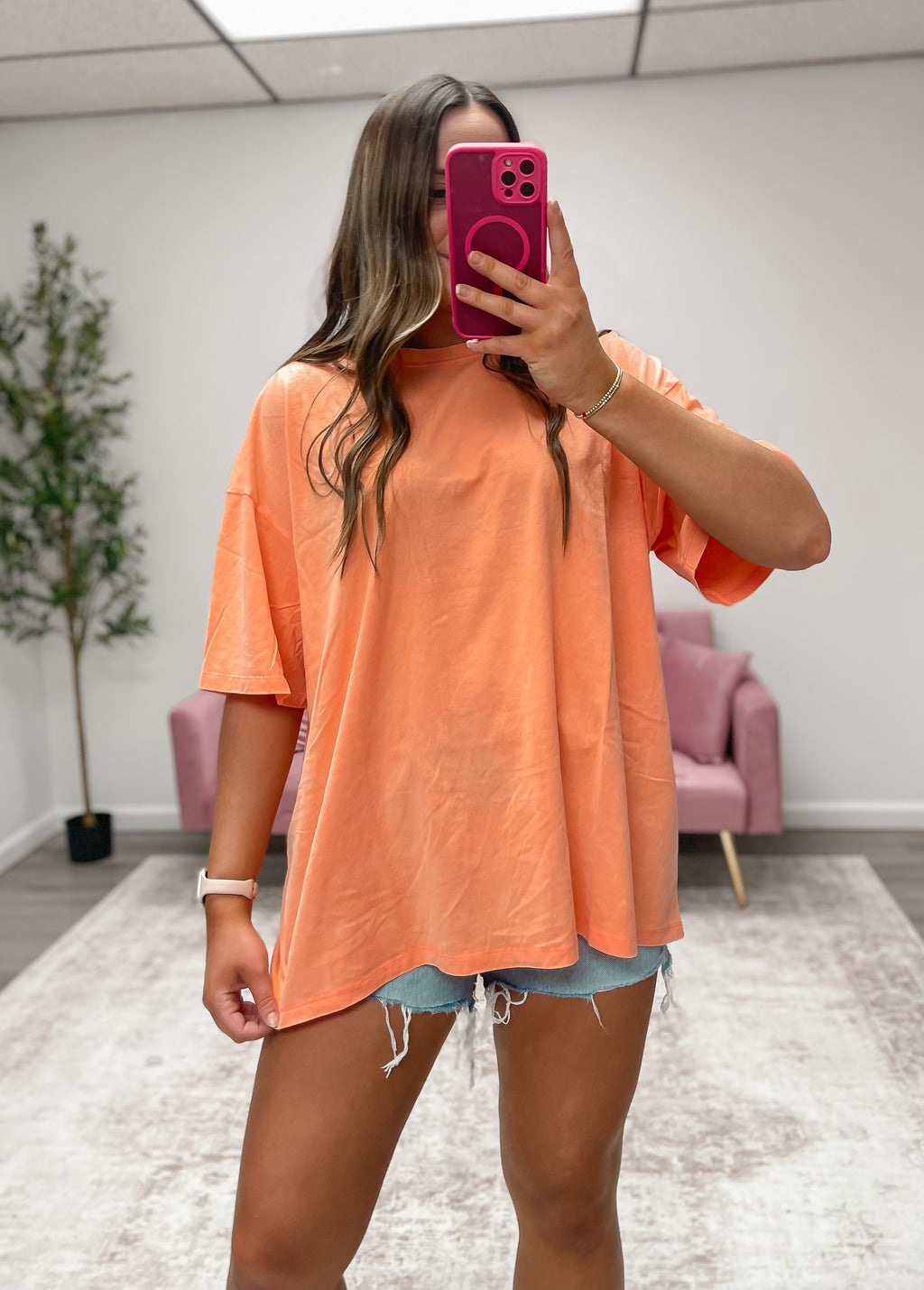 Everyday Acid Wash Oversized Tee - CORAL
