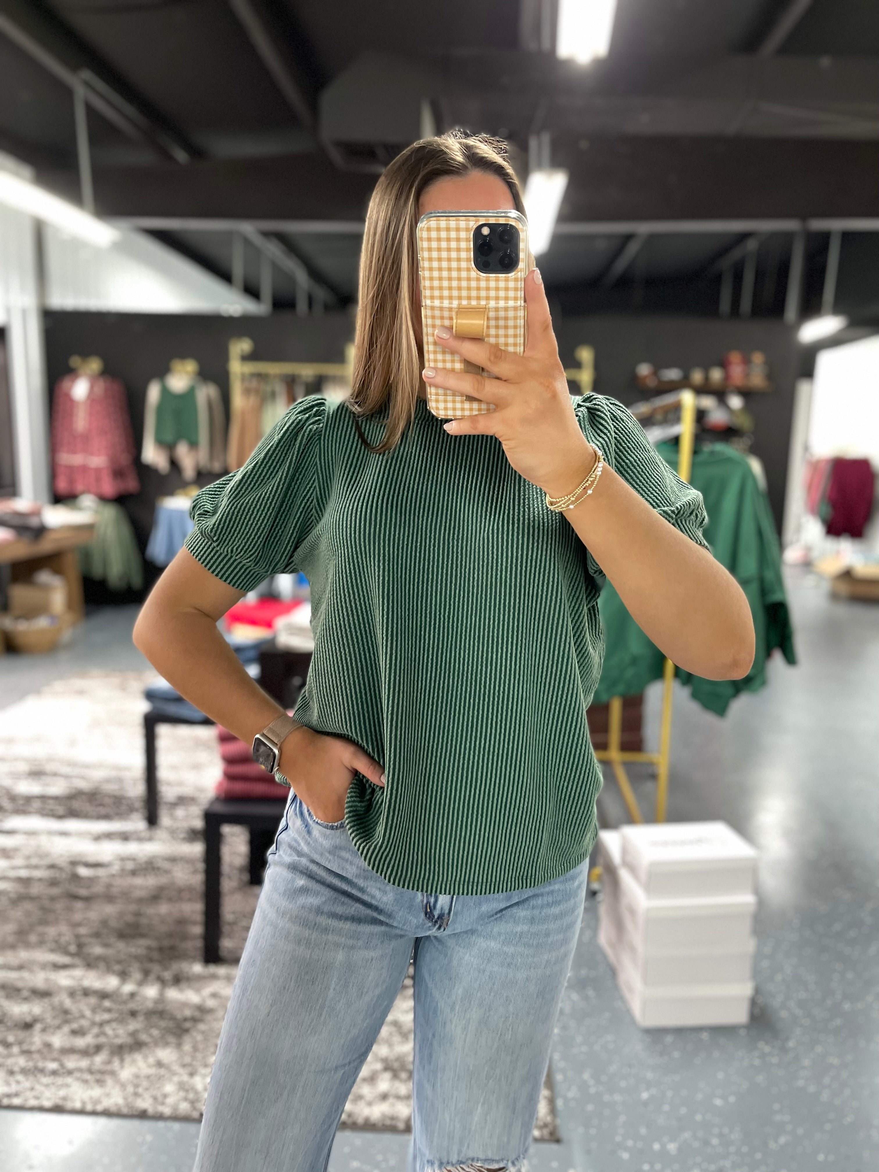 Raised Rib Puff Sleeve Top