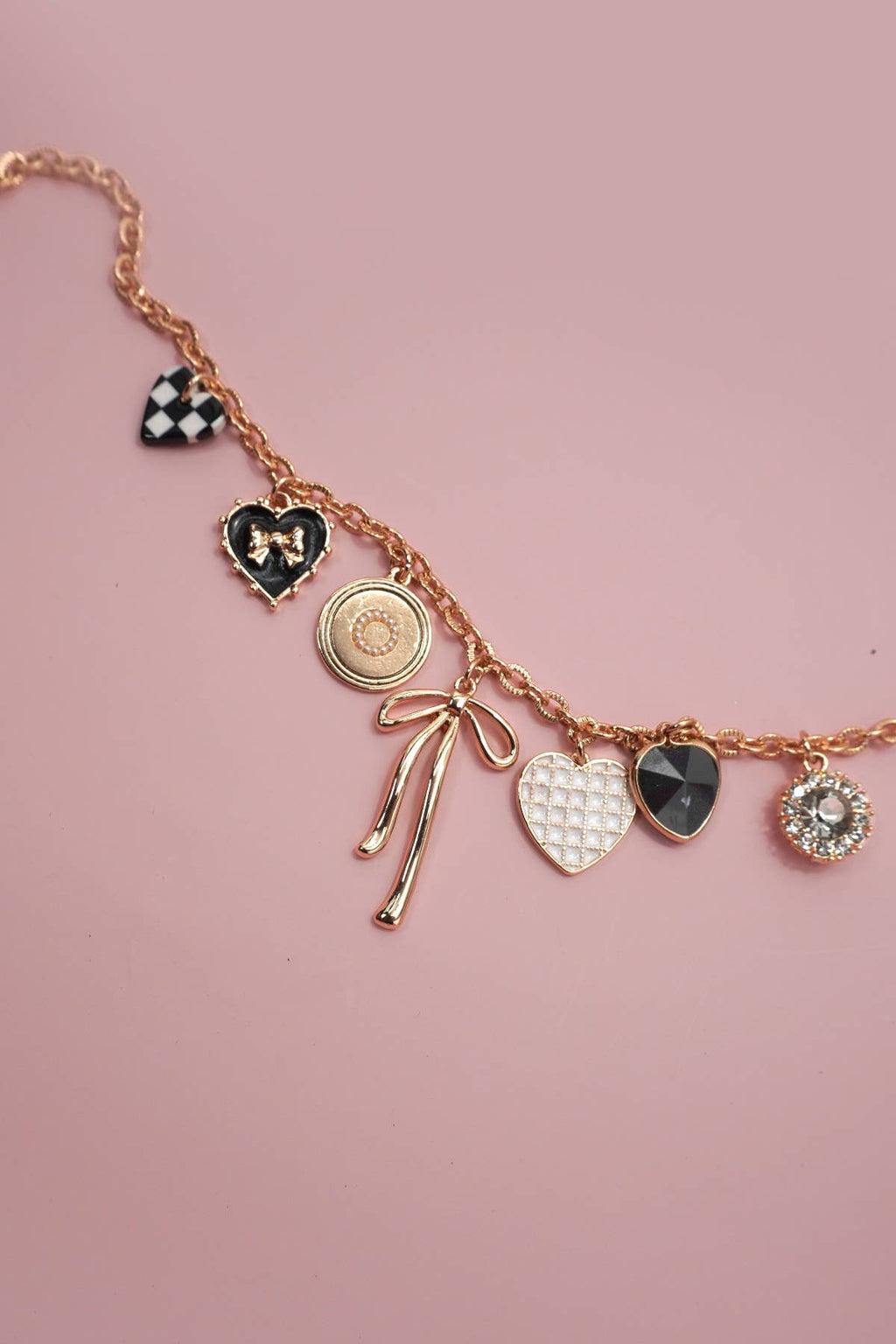 CHECKERED HEART CHARM NECKLACE