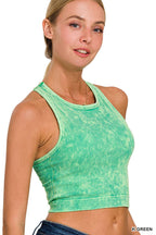 Washed Ribbed Seamless Cropped Tank Top W Bra Pads