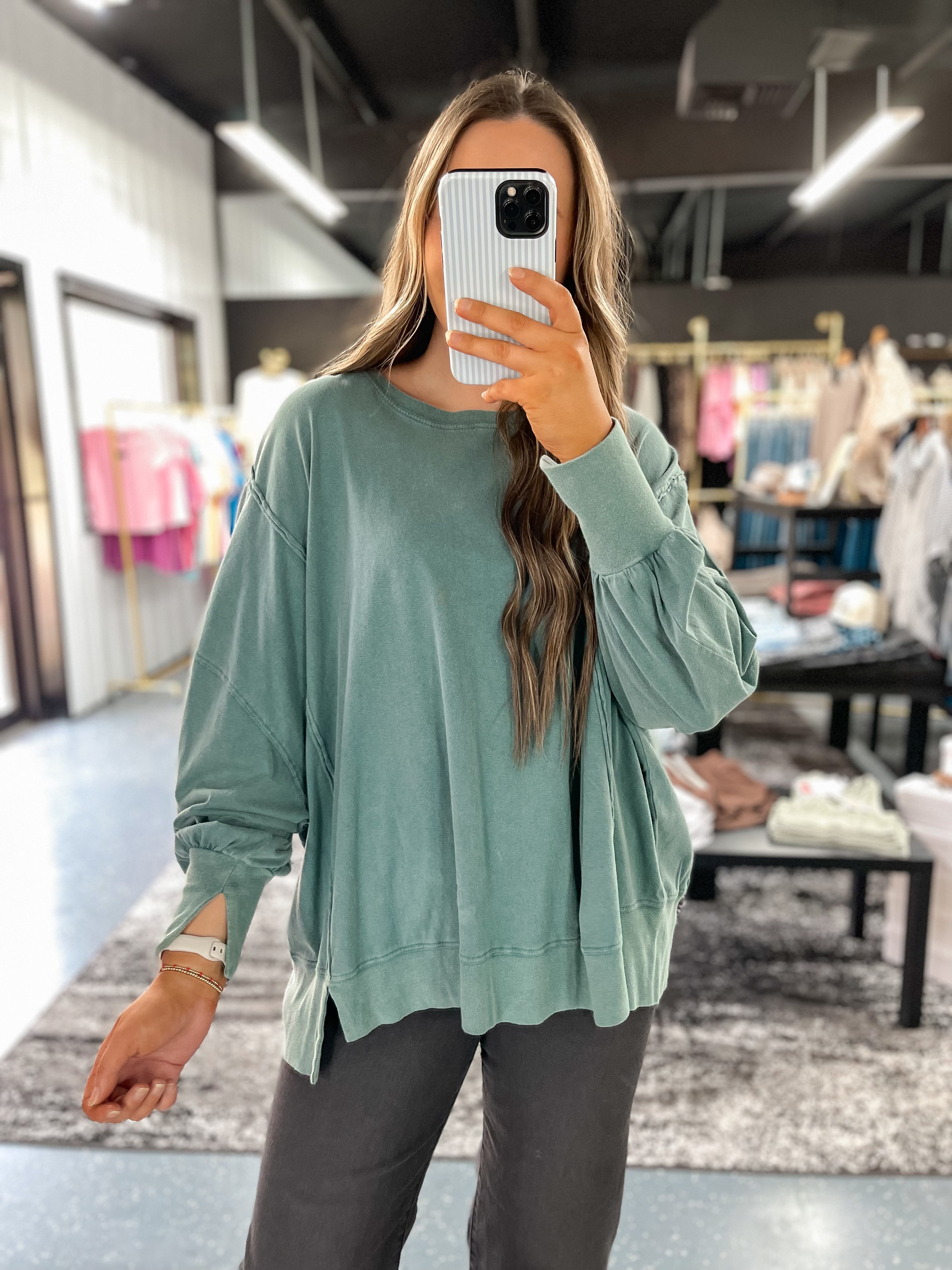 The Weekend Exposed Seam Pullover - Sea Glass
