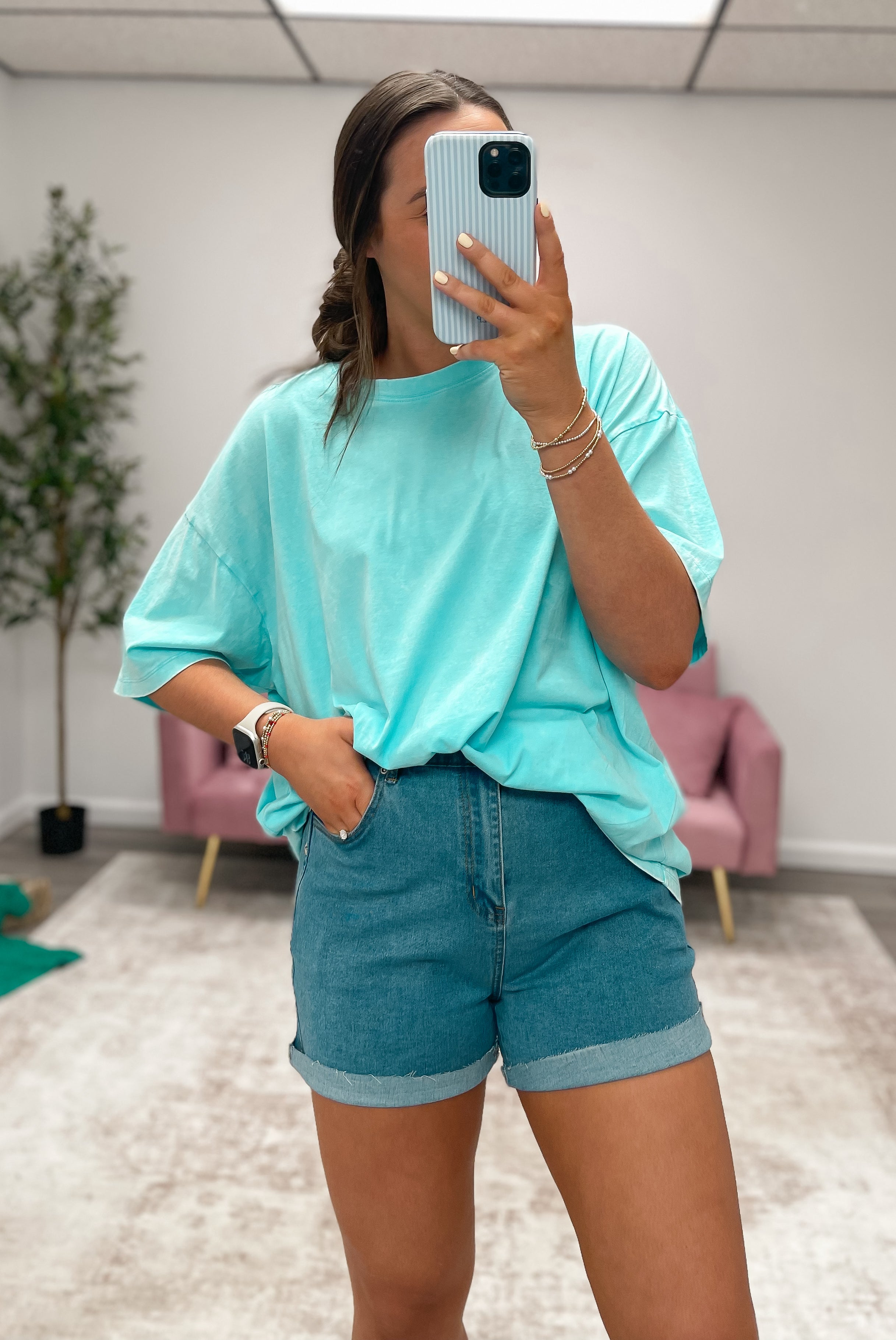 Star studded stretch denim shorts