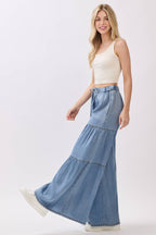Chambray Mineral Washed Wide Leg Pants
