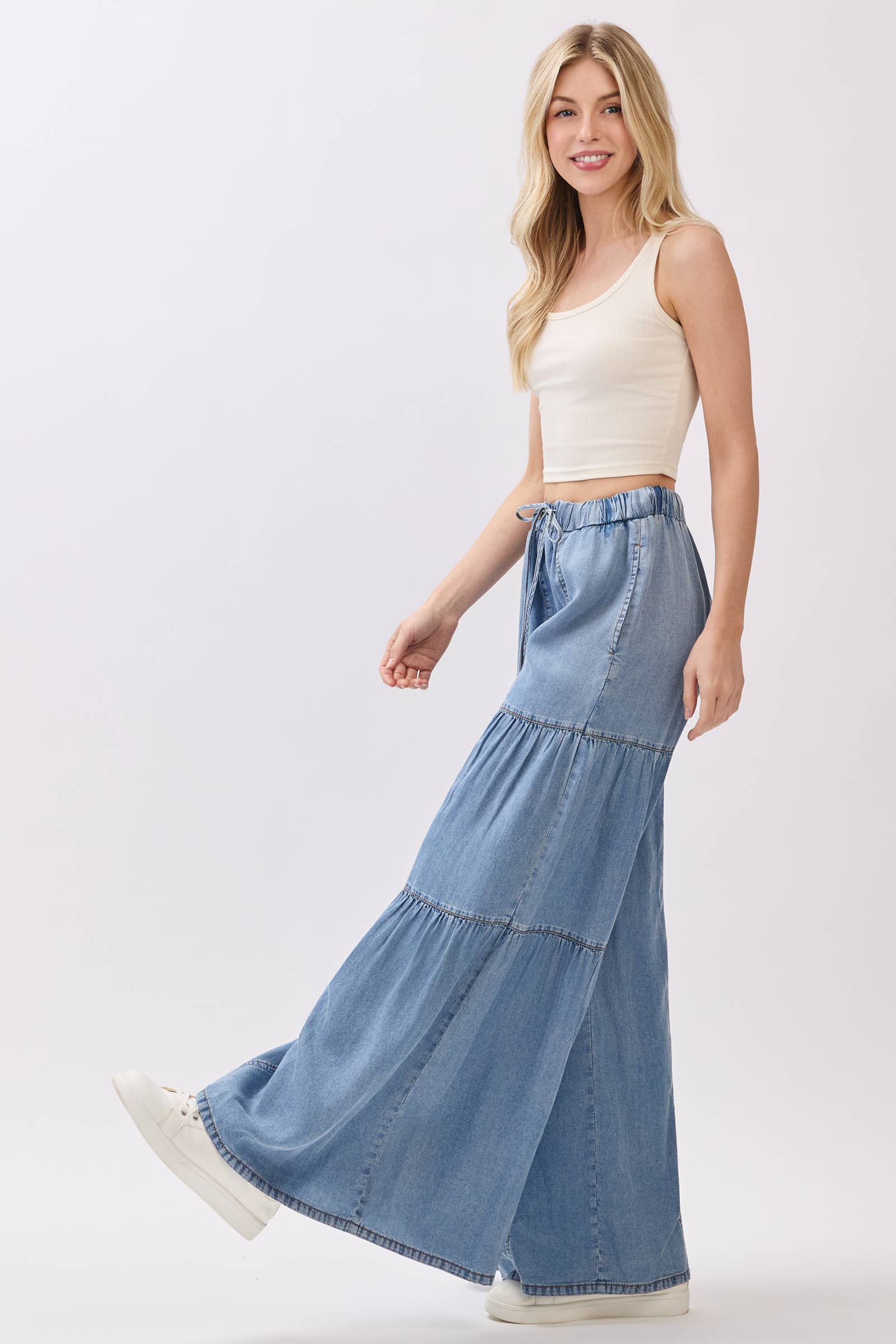 Chambray Mineral Washed Wide Leg Pants