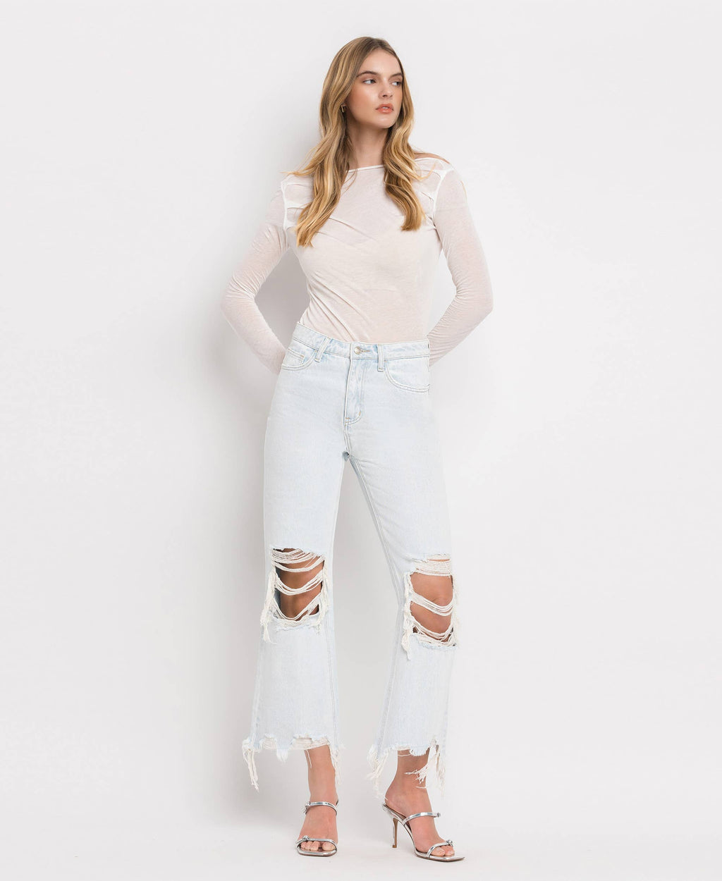 90'S VINTAGE SUPER HIGH RISE CROP FLARE JEANS