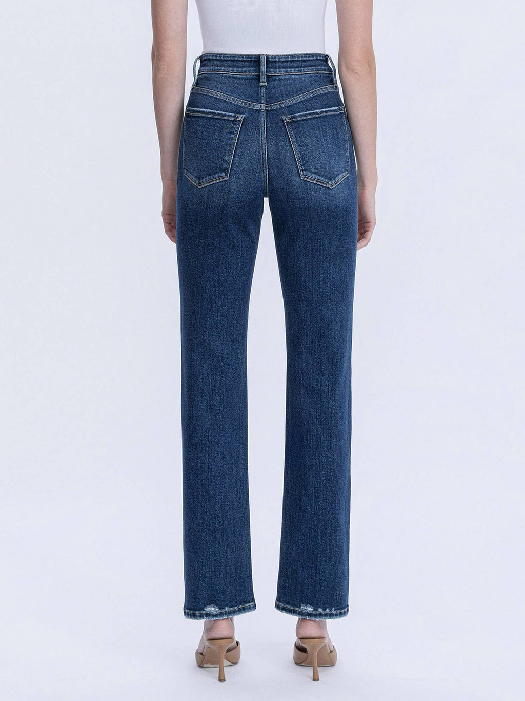 HIGH RISE FULL LENGTH DARK WASH STRAIGHT LEG JEAN