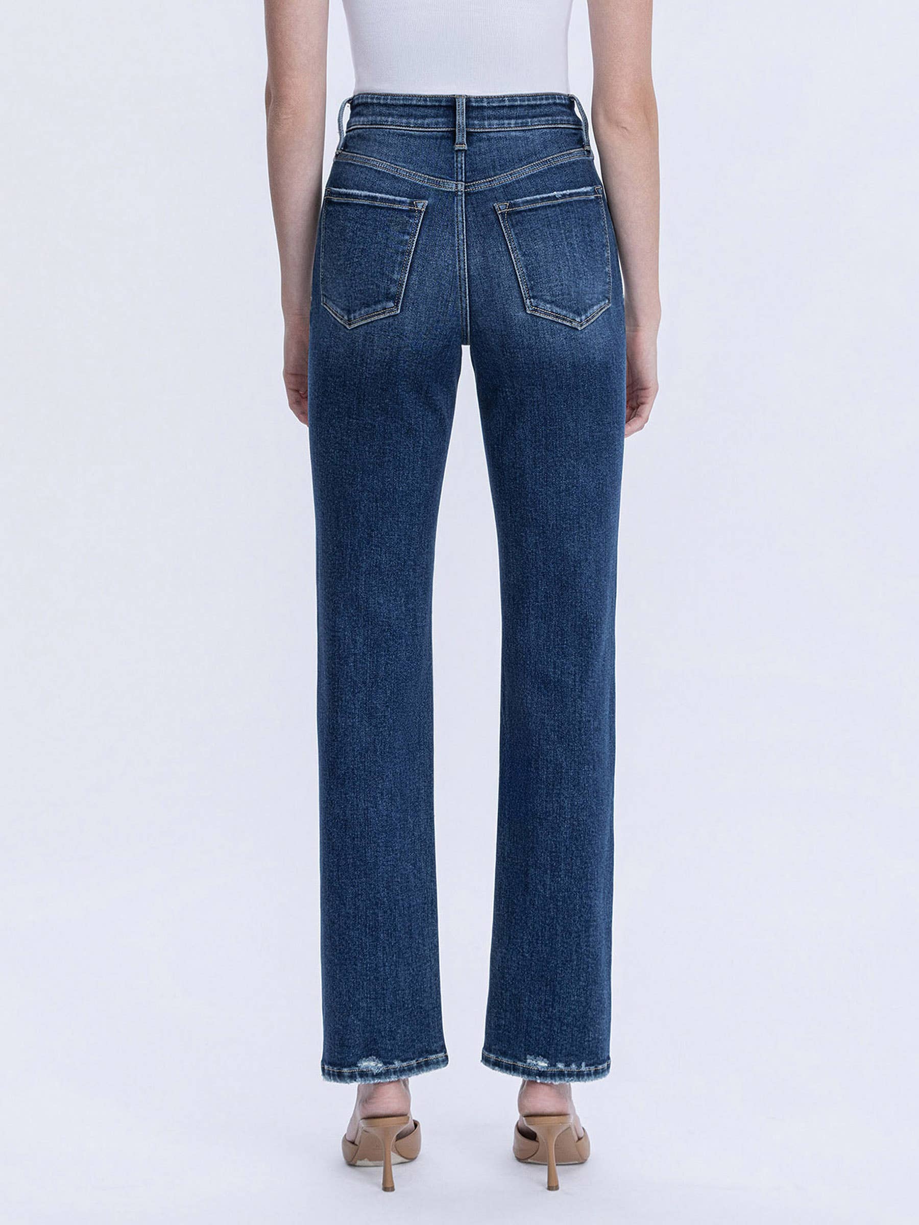 HIGH RISE FULL LENGTH DARK WASH STRAIGHT LEG JEAN