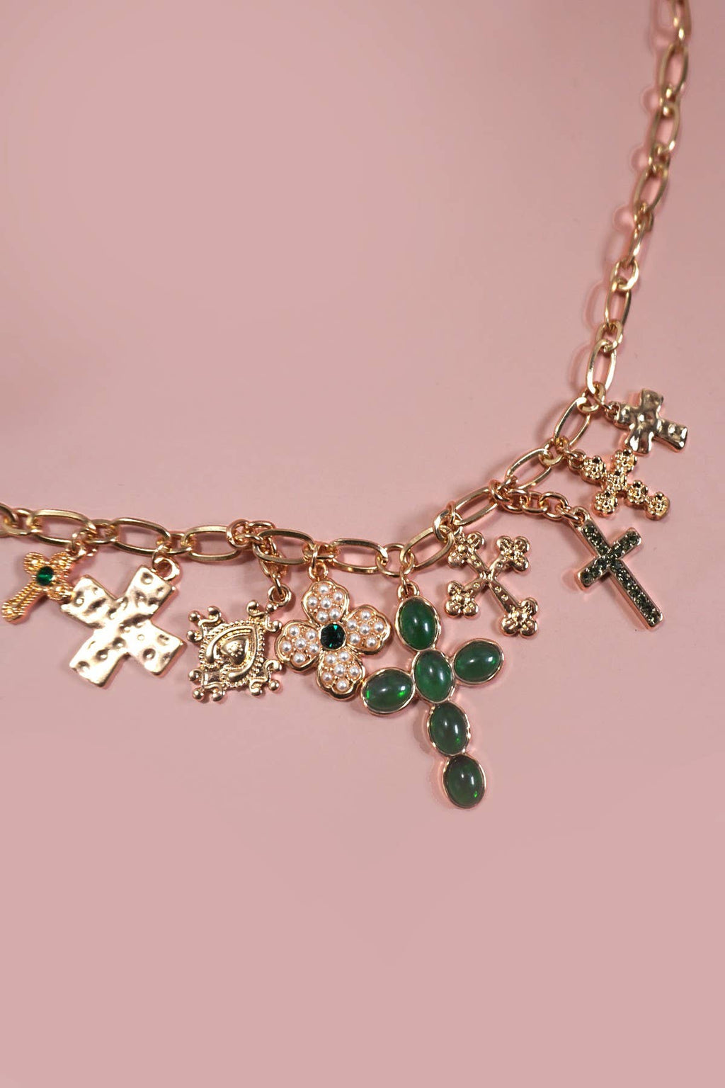 CHARM NECKLACE-MULTI CROSS CHARMS NECKLACE