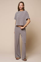 Stripe Print Pants W/ Contrast Elastic Waist