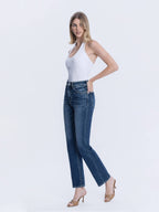 HIGH RISE FULL LENGTH DARK WASH STRAIGHT LEG JEAN