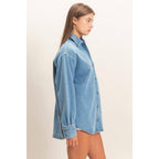 Denim Button-Up Collar Shirt
