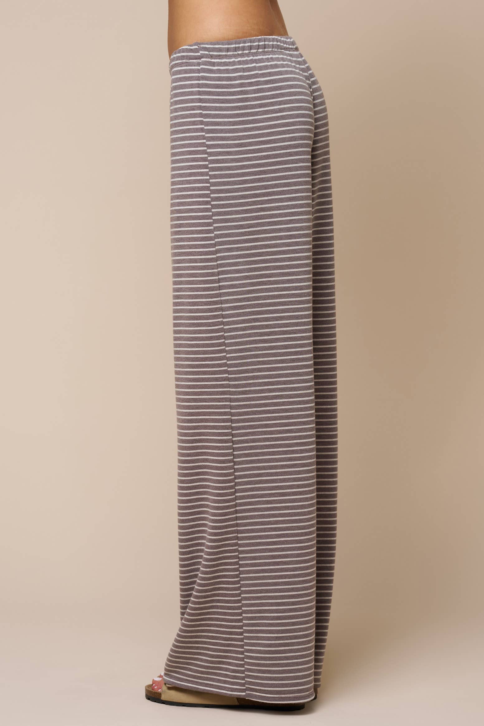 Stripe Print Pants W/ Contrast Elastic Waist