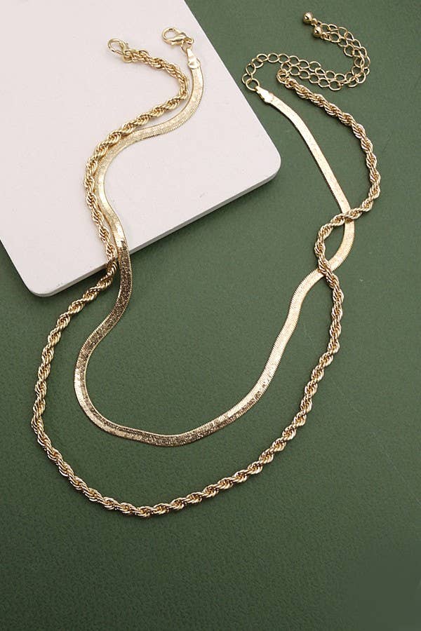 HERRINGBONE & ROPE CHAIN SET NECKLACE