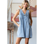 Pleated Denim Dress