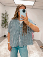Navy Stripe Oversized Button Down