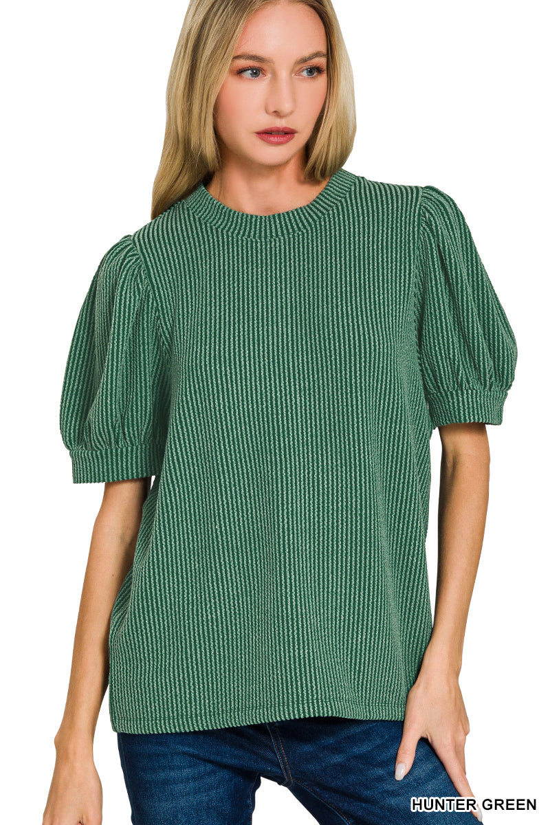 Raised Rib Puff Sleeve Top
