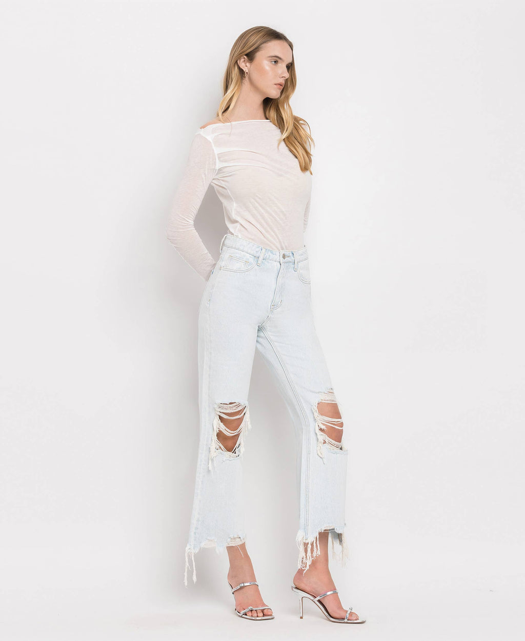 90'S VINTAGE SUPER HIGH RISE CROP FLARE JEANS