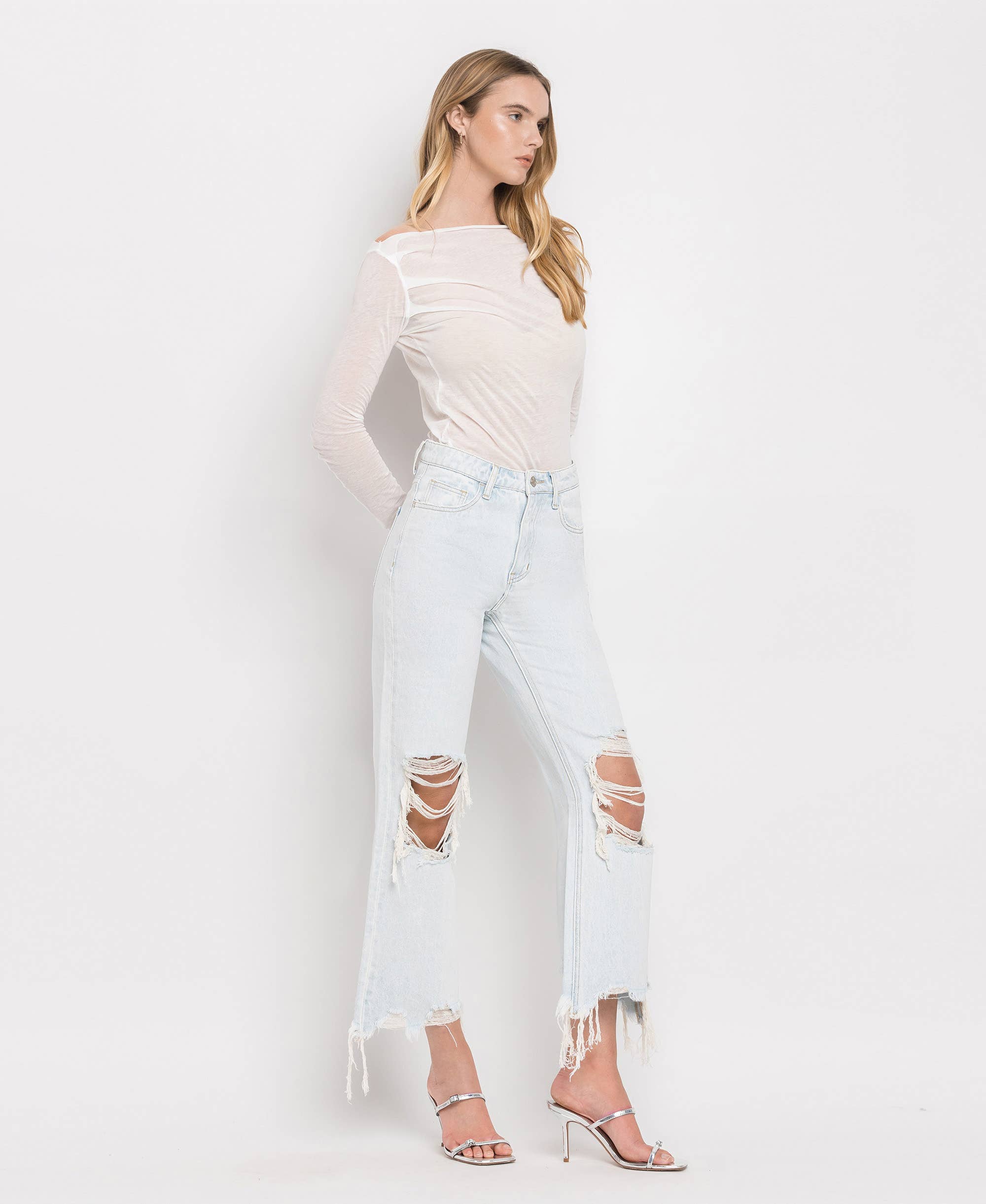 90'S VINTAGE SUPER HIGH RISE CROP FLARE JEANS