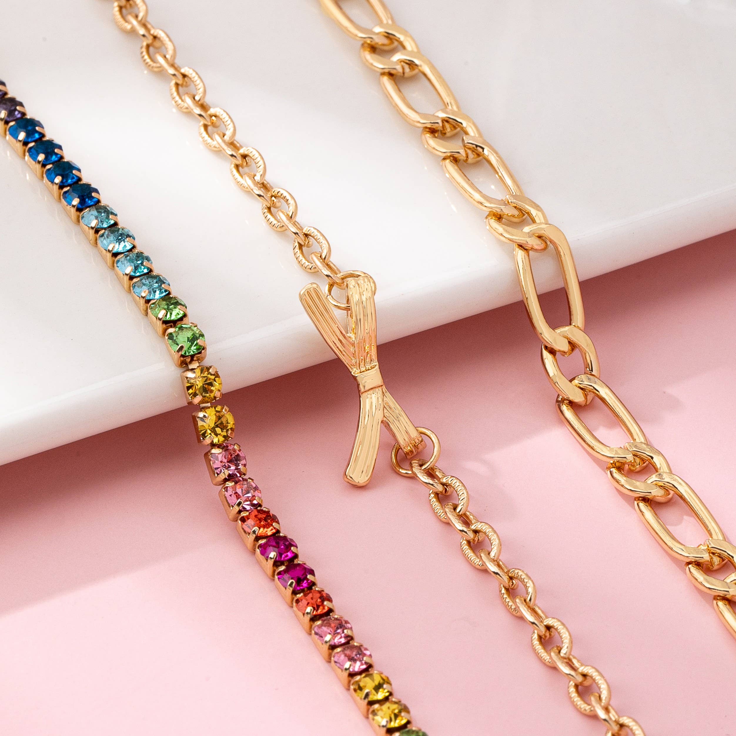 Multi Rainbow Crystals & Mixed Chains Bracelet