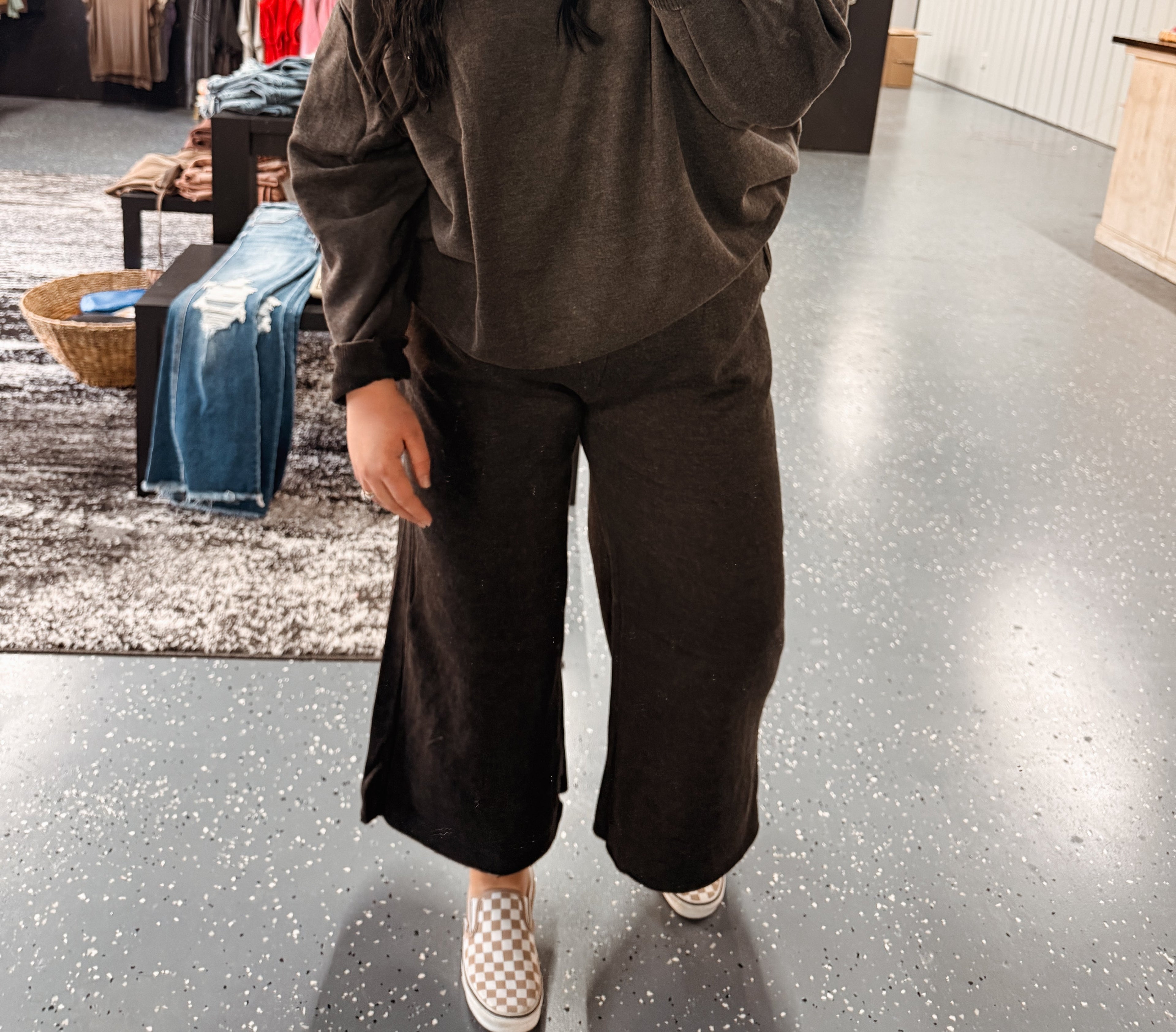 Acid Wash Palazzo Sweat Pant (PLUS) - 2 COLORS