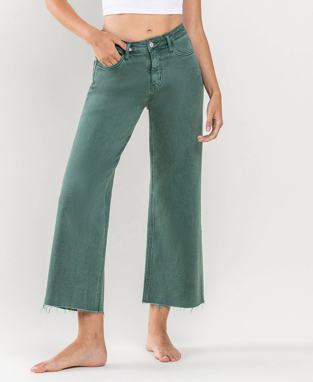 HIGH RISE CROP WIDE LEG JEANS