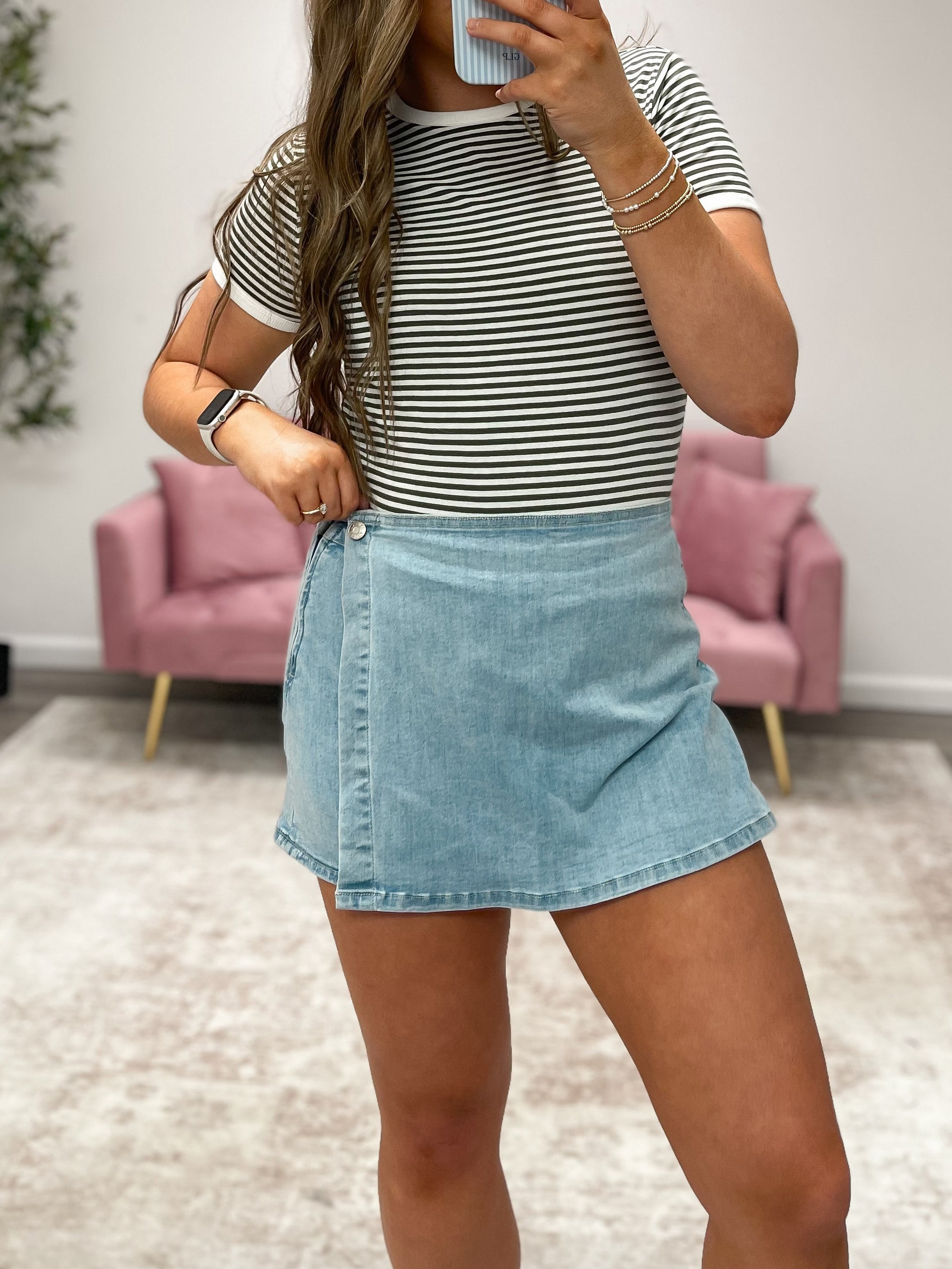 Light Wash Wrap Denim Skort