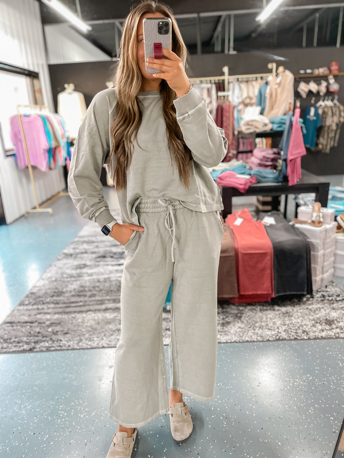 Washed French Terry Pants Set - Stone