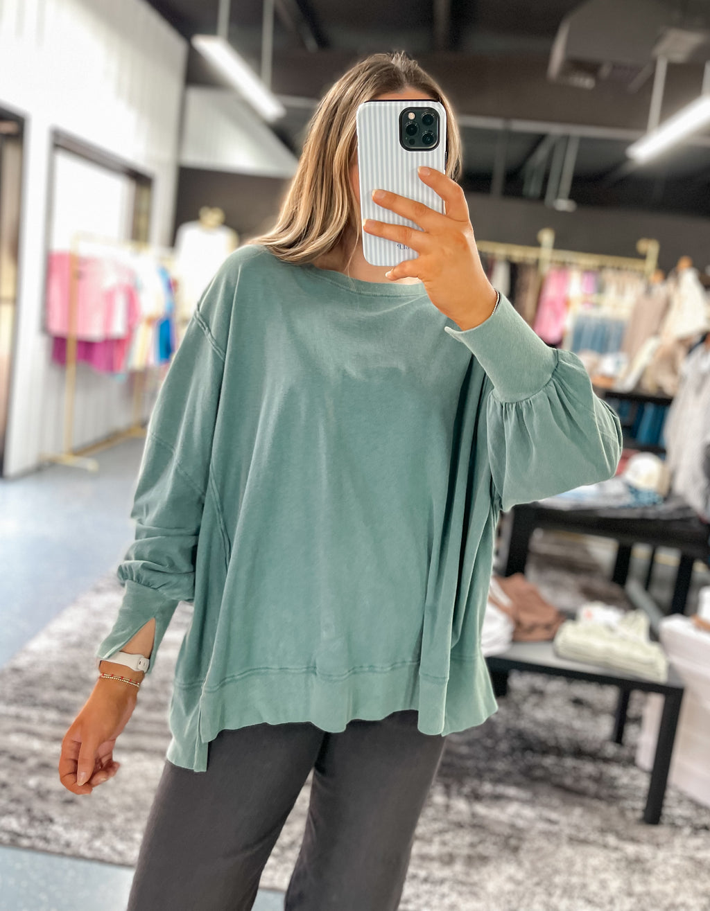 The Weekend Exposed Seam Pullover - Sea Glass
