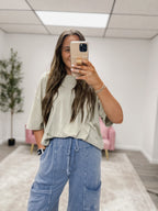 Mineral Wash Wide Leg Pants - DENIM